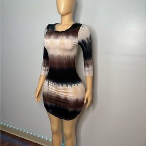 A+ Ellen Tie-Dye Mini Dress in Brown, Black & Cream